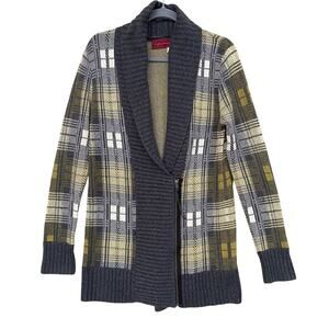 Left On Houston Womens Large Plaid Long Sleeve Zip Up Knit Cardigan Sweater